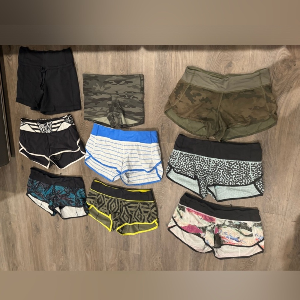 Nine pair pairs of Lululemon shorts.  Used good condition size 6.